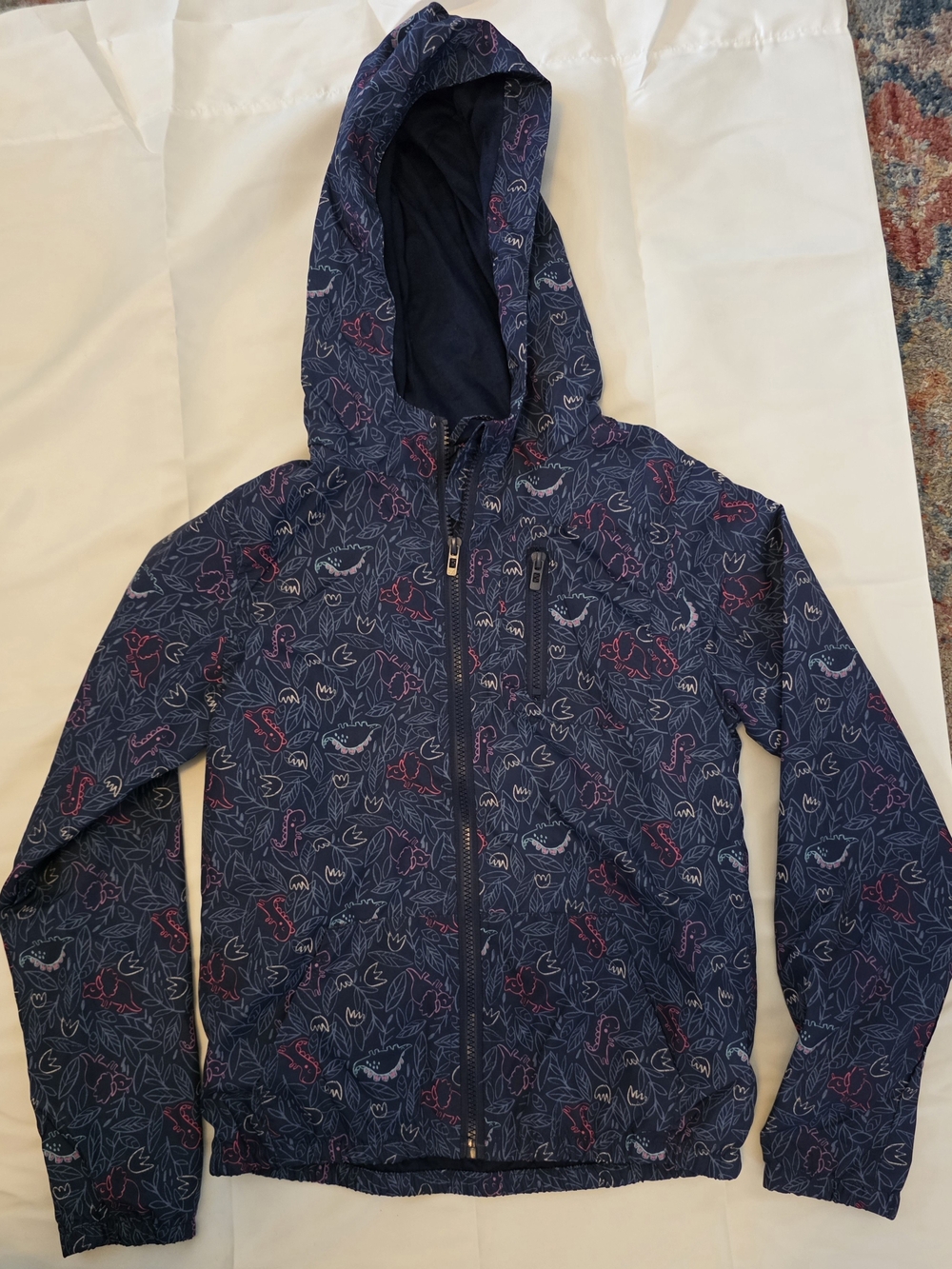 Kids Hooded Navy Floral-Print Rain Jacket